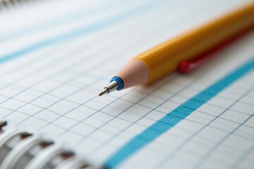 A yellow pencil sitting on top of a notebook