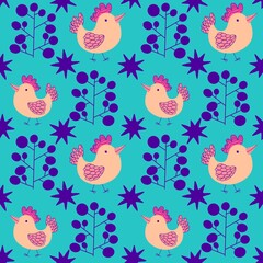 Easter chicken seamless birds pattern for wrapping paper and fabrics