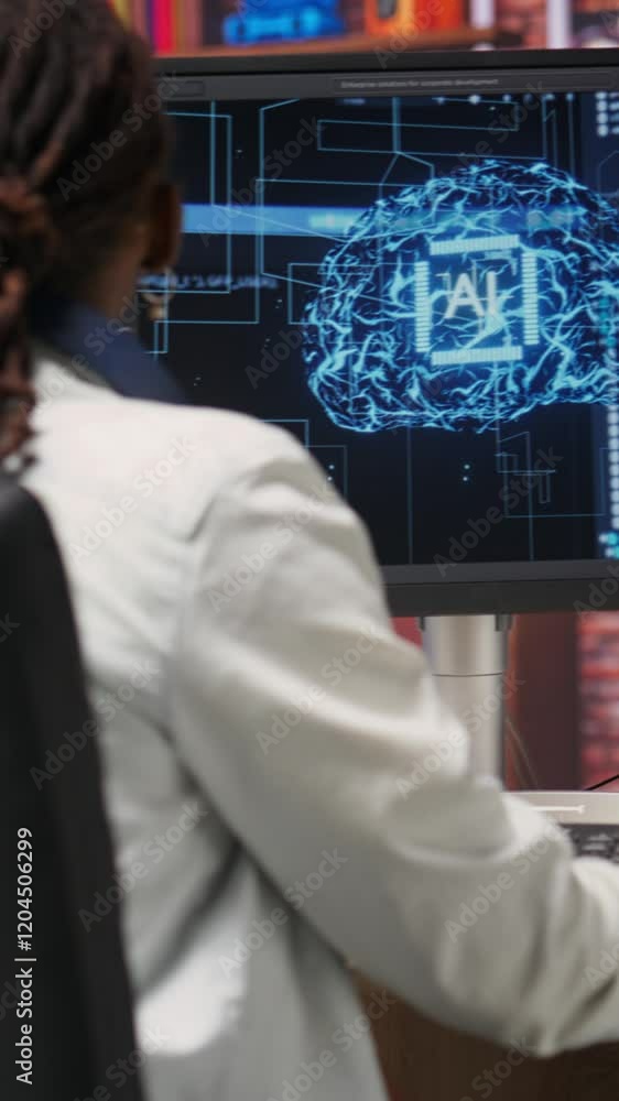 Aufkleber vertical video freelancing computer engineer doing maintenance on artificial intelligence systems. r