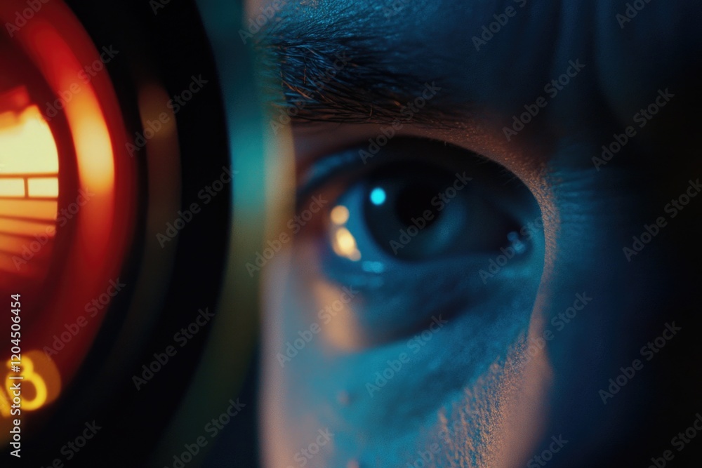 Poster close-up shot of an eye with a clock visible in the background, great for time-related concepts or p
