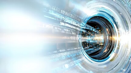 tunnel with a blue light shining through it, a lot of numbers and symbols