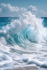 Fototapeta premium A large wave crashing onto the sandy beach