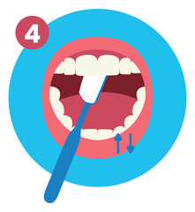 Fourth Step of How to Brush Your Teeth Step by Step Instruction Flat Illustration