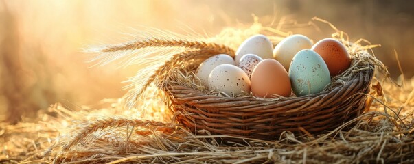 Elegant easter composition in rustic style, conveying warmth, comfort, and the freshness of springtime. Perfect for greeting cards, seasonal promotions, social media posts, and interior decoration.