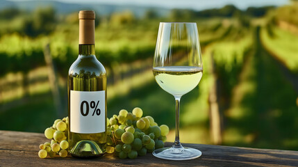 Zero Alcohol Wine Label Icon with Natural and Healthy Badge