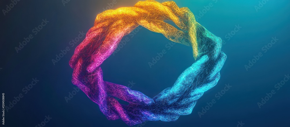 Poster abstract colorful ring of interconnected particles.