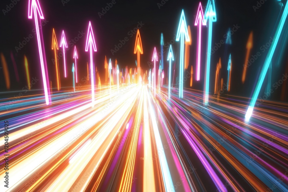 Poster blurry image of arrows pointing in multiple directions, suitable for abstract or conceptual illustra