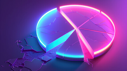 broken pie chart with neon colors, showcasing modern design and sense of fragmentation. vibrant hues create striking visual impact