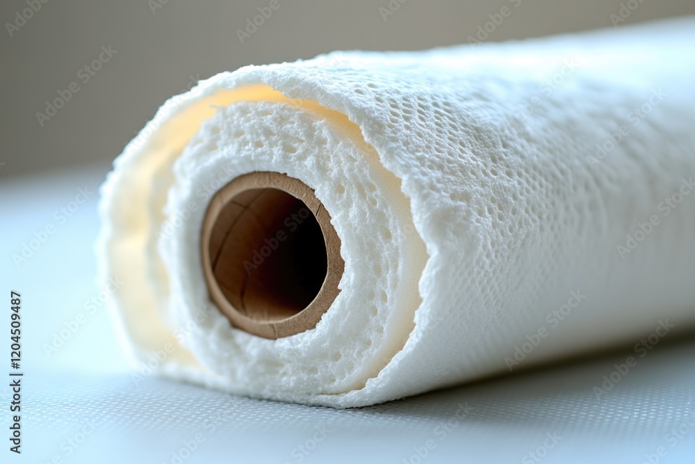 Poster a single roll of white tissue paper sitting on a flat surface, often used for personal use or crafti