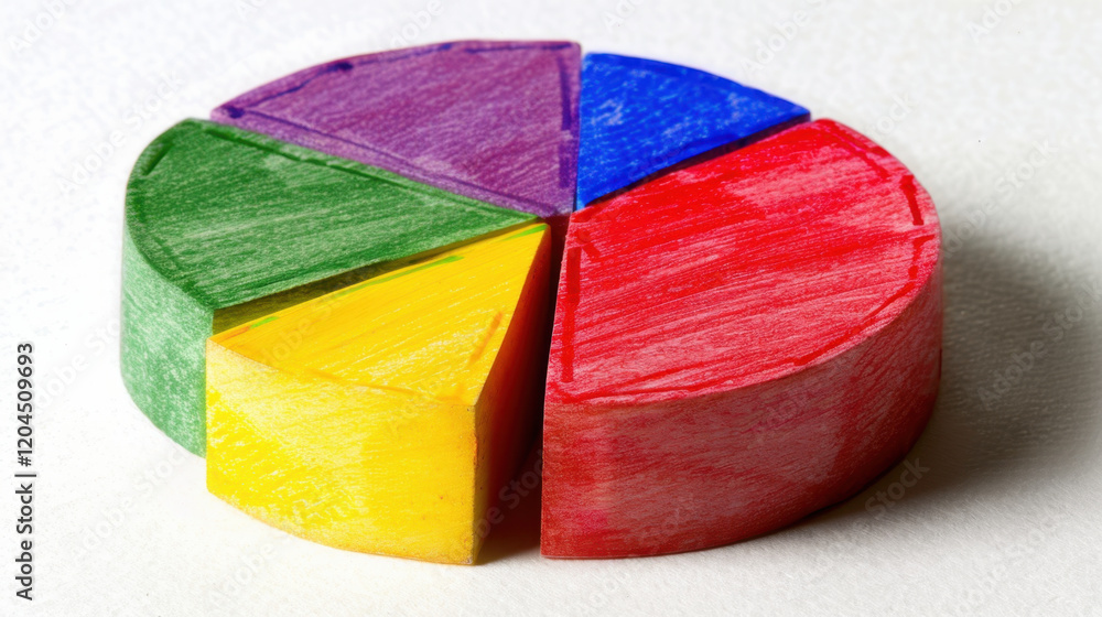 Poster colorful pie chart model made of colored segments, representing data visually. ideal for educational