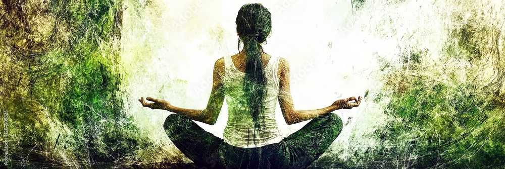 Poster meditation in the midst of qi energy surrounded by abstract natural elements
