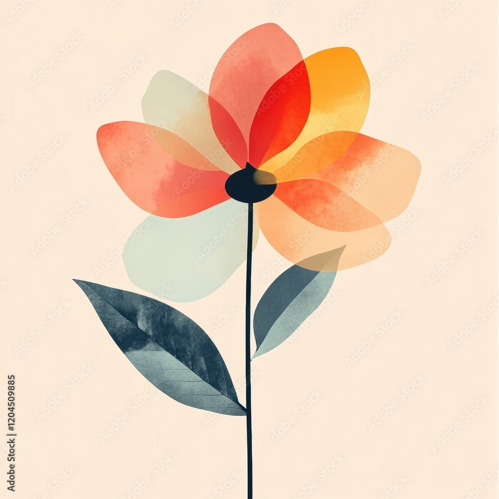 Leinwandbilder colorful abstract flower design with soft petals and a simple stem on a light background. generative