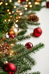 A close-up view of Christmas decorations on a table, ideal for use in holiday-themed projects and designs