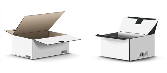 Two open cardboard boxes, one with brown interior, the other with black.