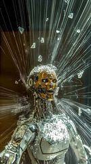 Intense Laser Beam Shatters Futuristic Humanoid Robot in Dramatic Doomsday Tableau