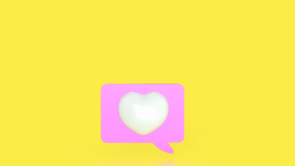 Heart on Balloon text on yellow Background 3d Rendering.