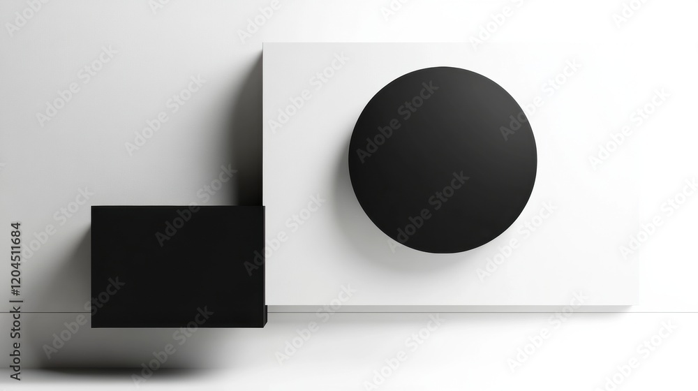 Fototapete modern black and white geometric design featuring circular and rectangular shapes on a simple backgr