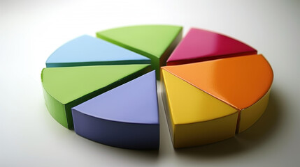 Colorful pie chart segments arranged in circular pattern, showcasing vibrant colors like green, blue, purple, yellow, orange, and red. This represents data visualization and analysis