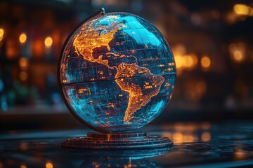 Illuminated sphere on a surface with blurred surroundings