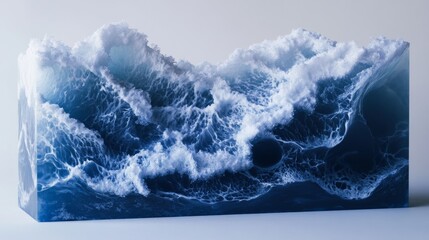 Fototapeta premium A block of stunning ocean waves captured in artistic resin, displaying aquatic beauty.