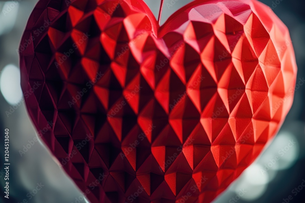Poster a red paper heart suspended from a string, often used as a symbol of love and affection