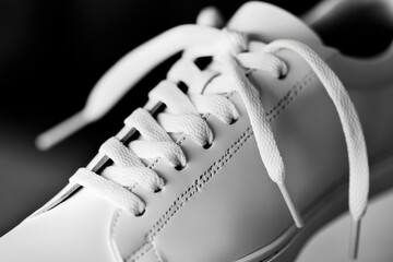 A close-up view of a pair of clean and simple white shoes, suitable for lifestyle or beauty photography
