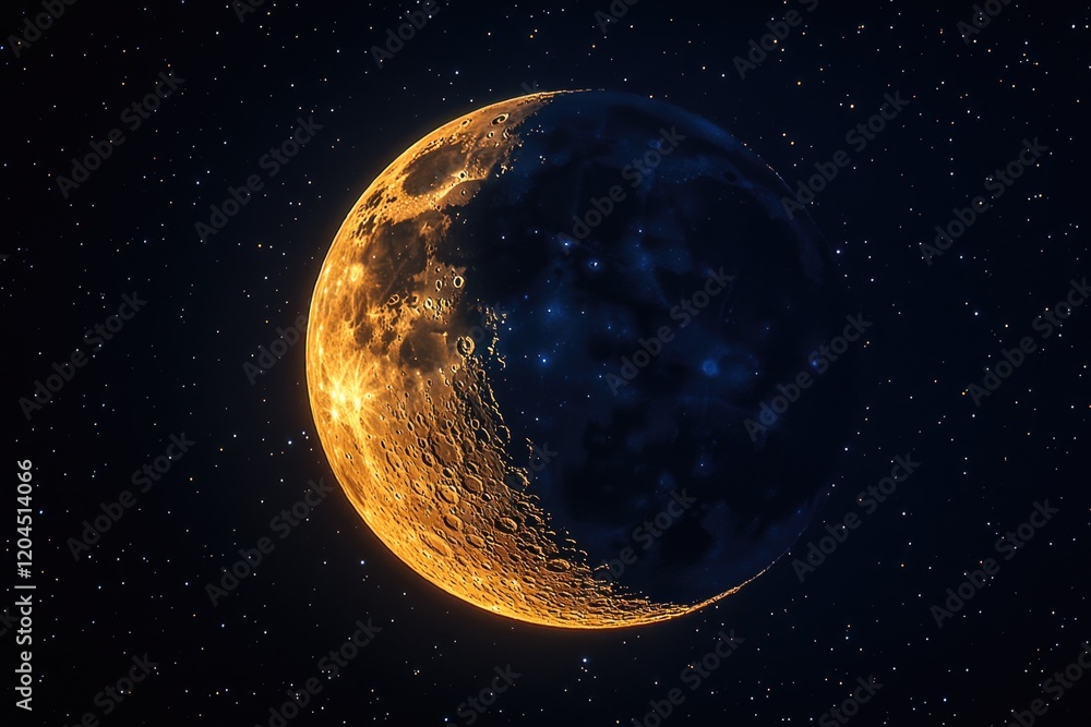 Poster a bright full moon shining in the dark night sky with stars visible in the background