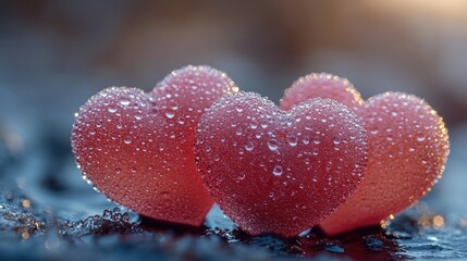 Obraz premium Two heart-shaped candies on a table, perfect for romantic occasions or decorative use