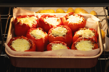 Pepper stuffed with minced meat. Pepper baked in the oven.