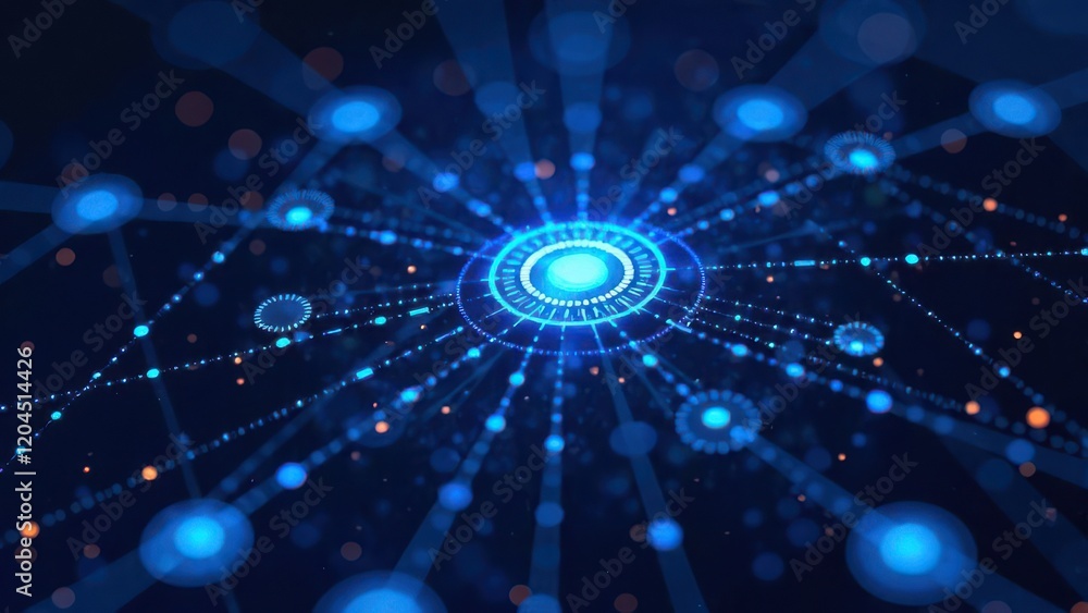 Poster this artwork presents a captivating abstract design with glowing blue particles connected by lines, 