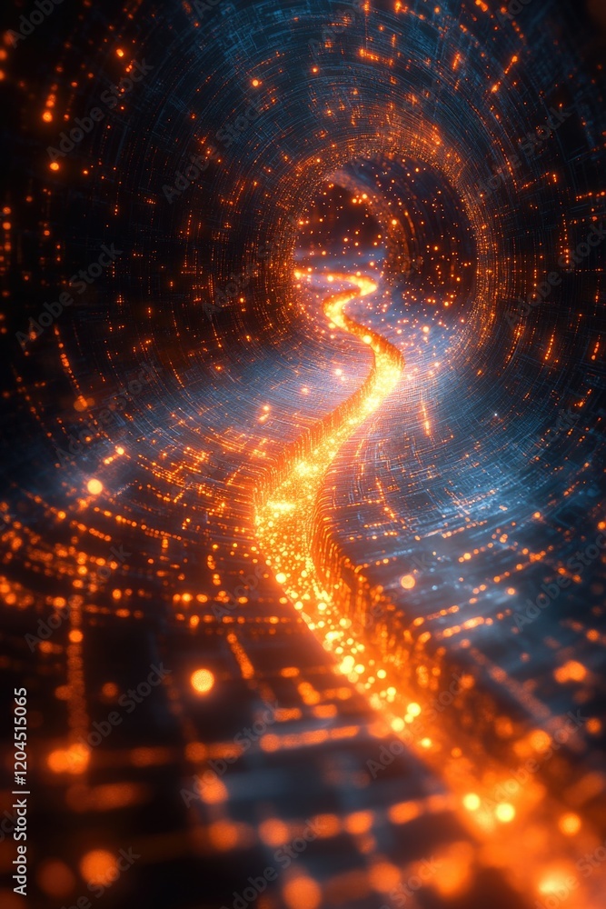 Poster Tunnel with a single light source at the end, spiral shape