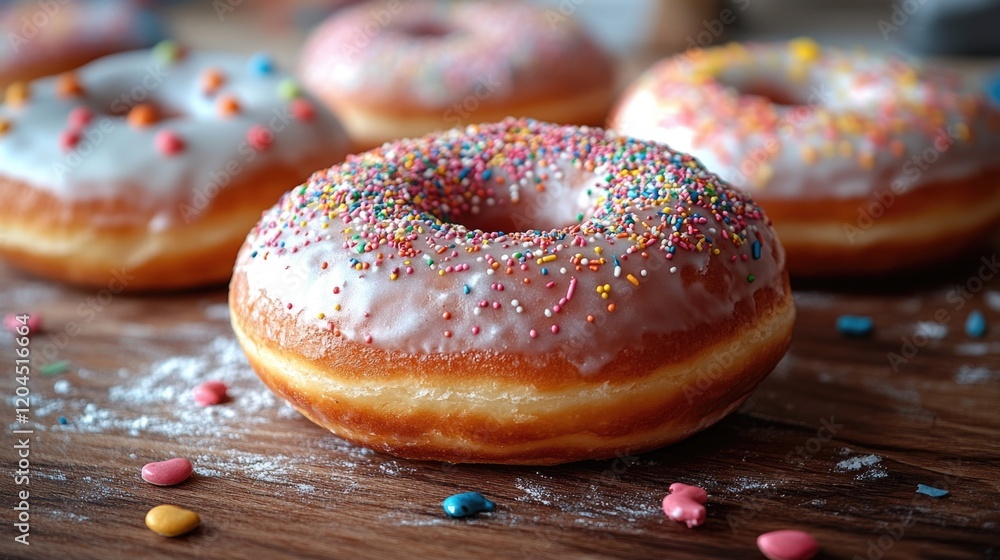 Poster a close-up shot of a doughnut with colorful sprinkles, ideal for food and baking related projects