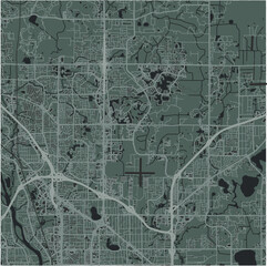 Map of Blaine in Minnesota in a smooth dark style. Contains layered vector with roads water, parks, etc.