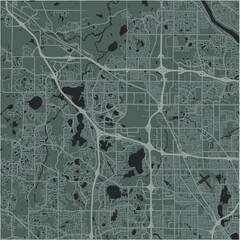 Map of Maple Grove in Minnesota in a smooth dark style. Contains layered vector with roads water, parks, etc.