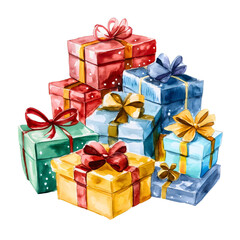 Fototapeta premium Hand Drawn Watercolor Illustration of Red and Pink Gift Boxes with Ribbons for Celebration Background isolated