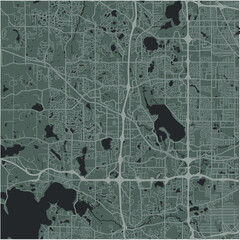 Map of Plymouth in Minnesota in a smooth dark style. Contains layered vector with roads water, parks, etc.
