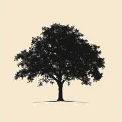 Large silhouette of an oak tree casting shadows against a muted background during daylight hours. Generative AI