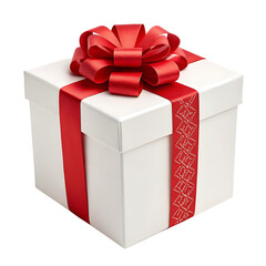 Elegant White Gift Box with Red Ribbon and Decorative Bow isolated on white background as transparent. PNG. AI GENERATED