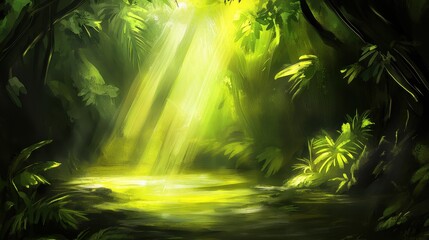 Fototapeta premium Sunlit Jungle Pool Lush Green Tropical Paradise