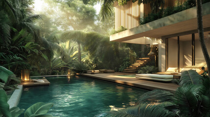 Fototapeta premium Tropical Jungle Villa Resort for Luxury Vacation and Relaxation