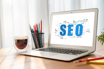 SEO search engine optimization for modish e-commerce and online retail business showing on computer...