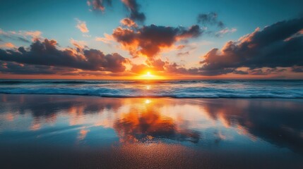 Ocean Sunset Reflection: A Serene Coastal Panorama