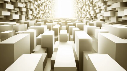 Fototapeta premium Abstract Beige 3D Cube Cityscape Tunnel Perspective