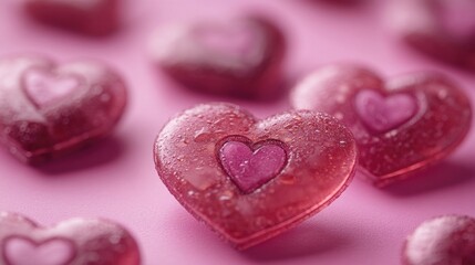 Fototapeta premium A close-up shot of a heart-shaped candy on a pink surface