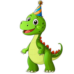 Obraz premium Cute Cartoon Dinosaur Birthday Party Invitation Design for Children isolated