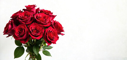 Minimalist bouquet of red roses isolated on white background with space or text