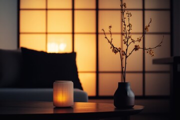 A table with a vase and a candle