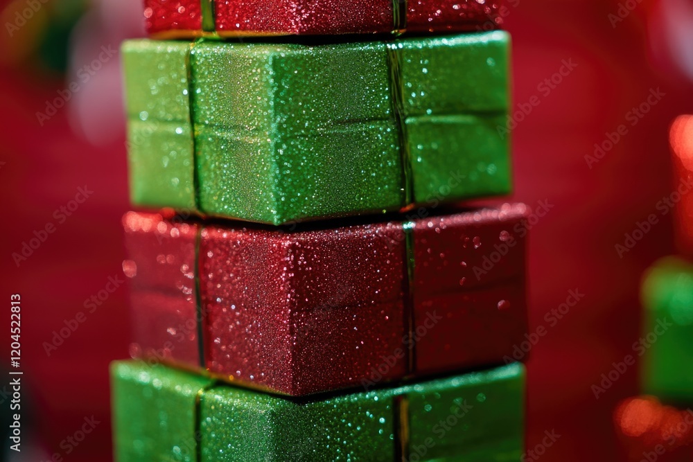 Poster a pile of green and red stacked box containers