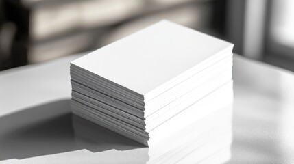 A stack of white cards sitting on a table, possibly used for writing or note-taking