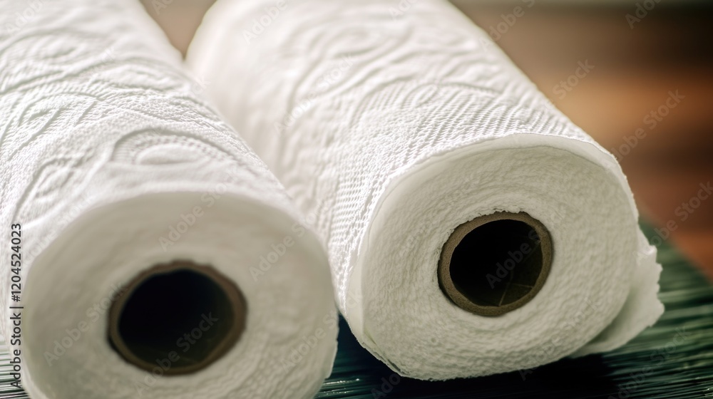 Poster two rolls of toilet paper placed on a table, ready for use